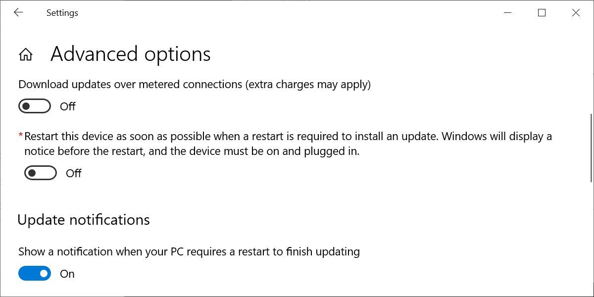 Windows 10 Windows Update Advanced Options Update Notifications