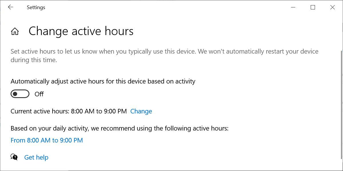 Windows 10 Windows Update Change Active Hours