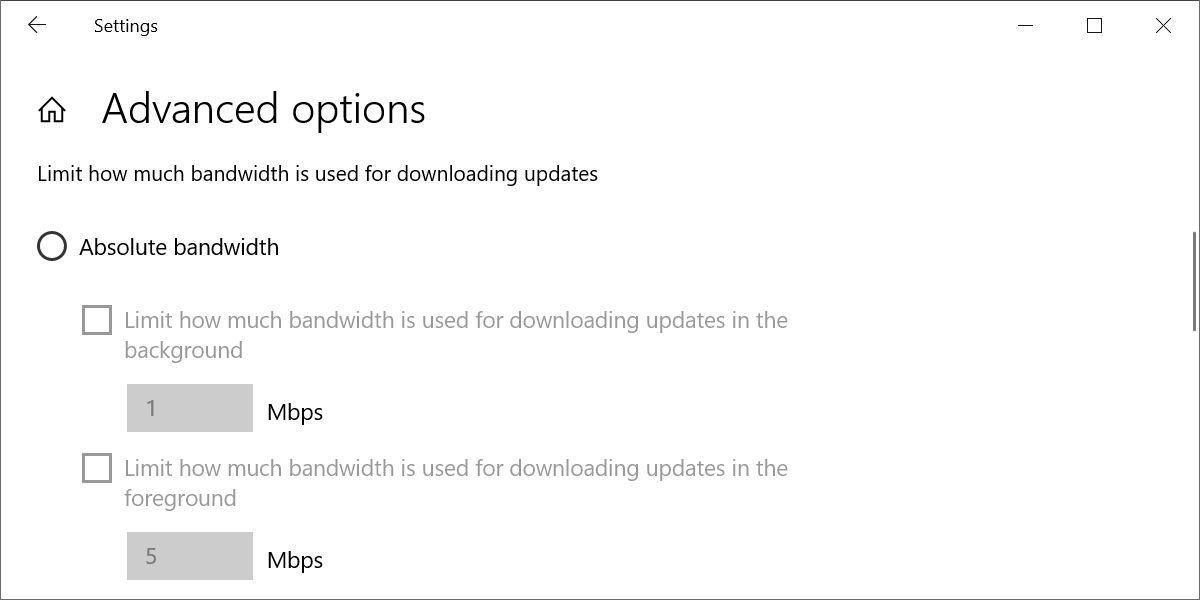 Windows 10 Windows Update Delivery Optimization Advanced Options Compact