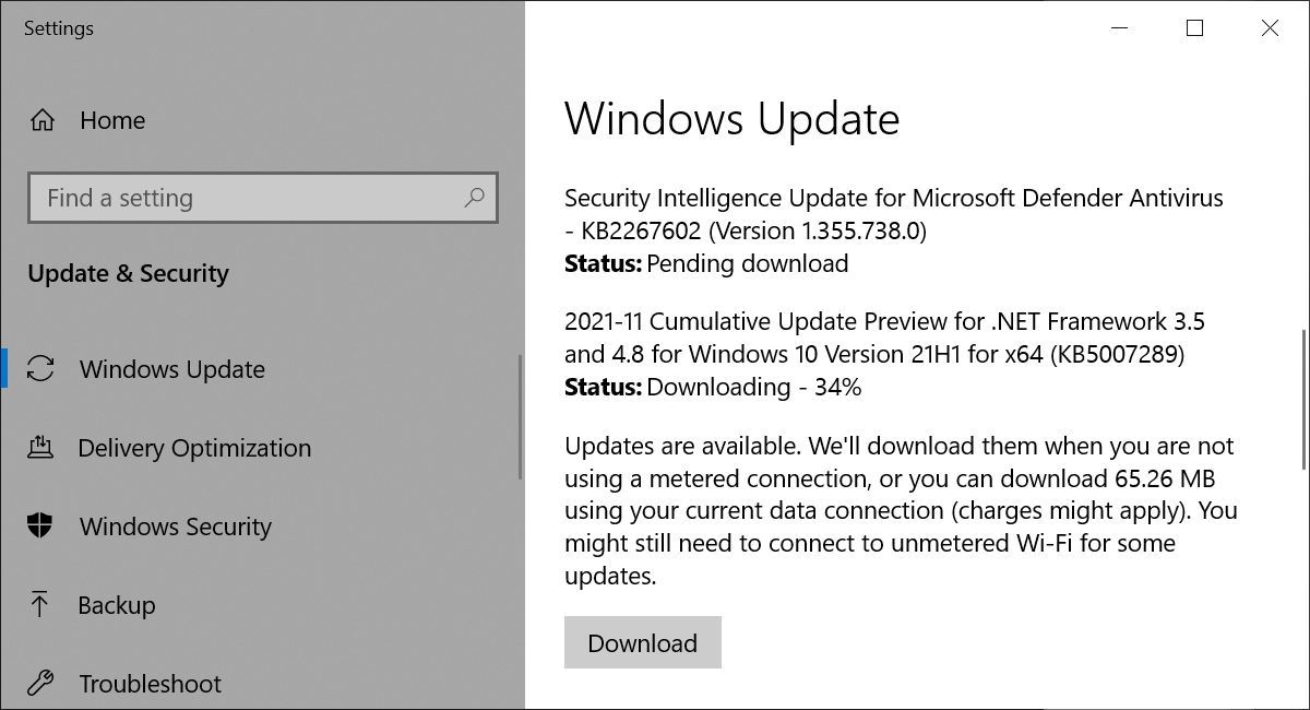 Windows 10 Windows Update Files Available