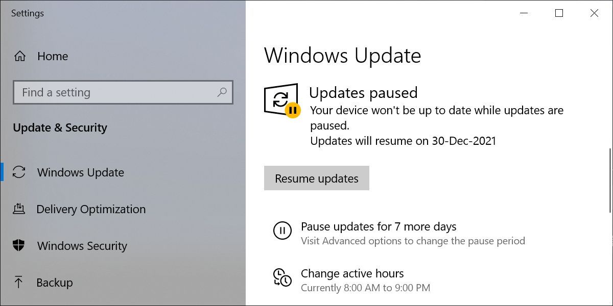 Windows 10 Windows Update Pause Updates