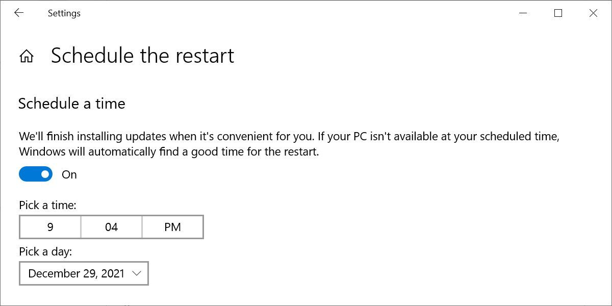 Windows 10 Windows Update Schedule Restart
