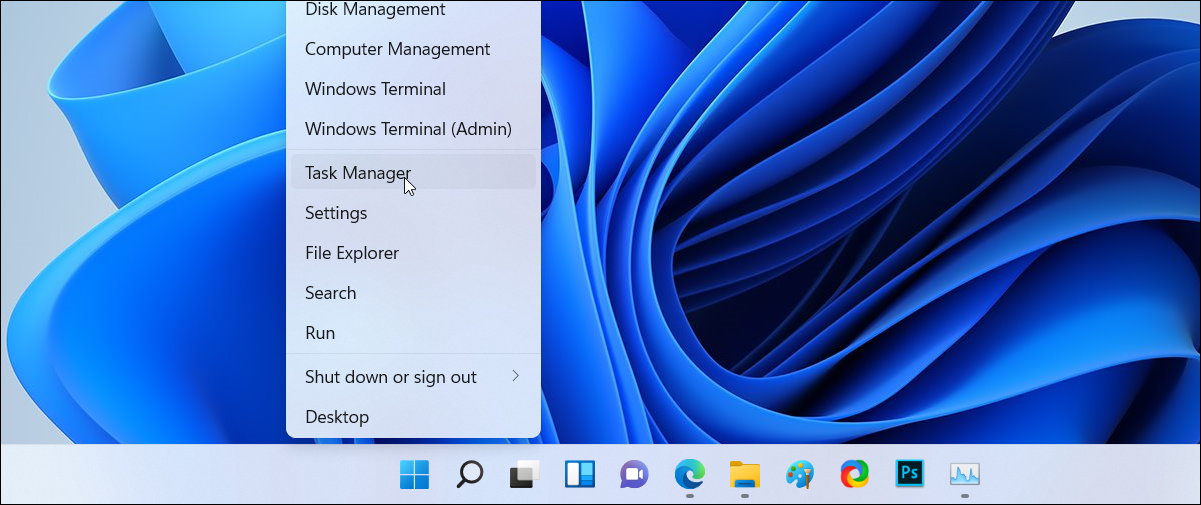 Windows 11 taskbar taskmanager start menu