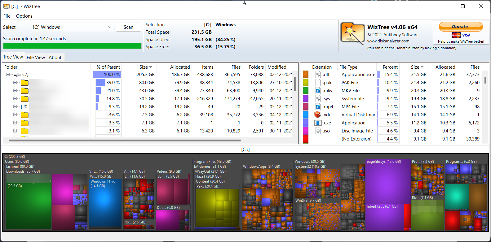 WizTree Disk analyzer tool windows