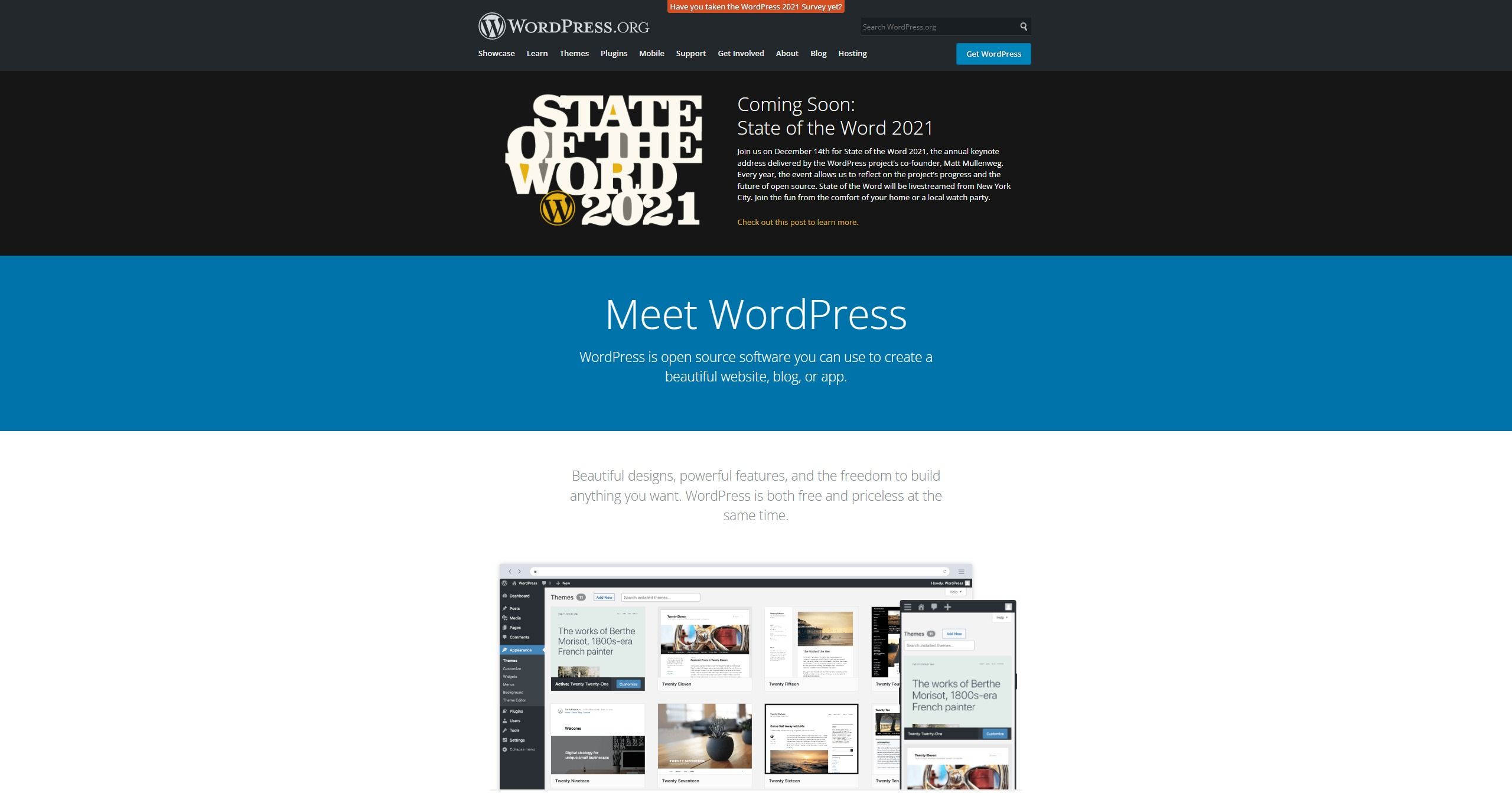 Screenshot of Wordpress' home page