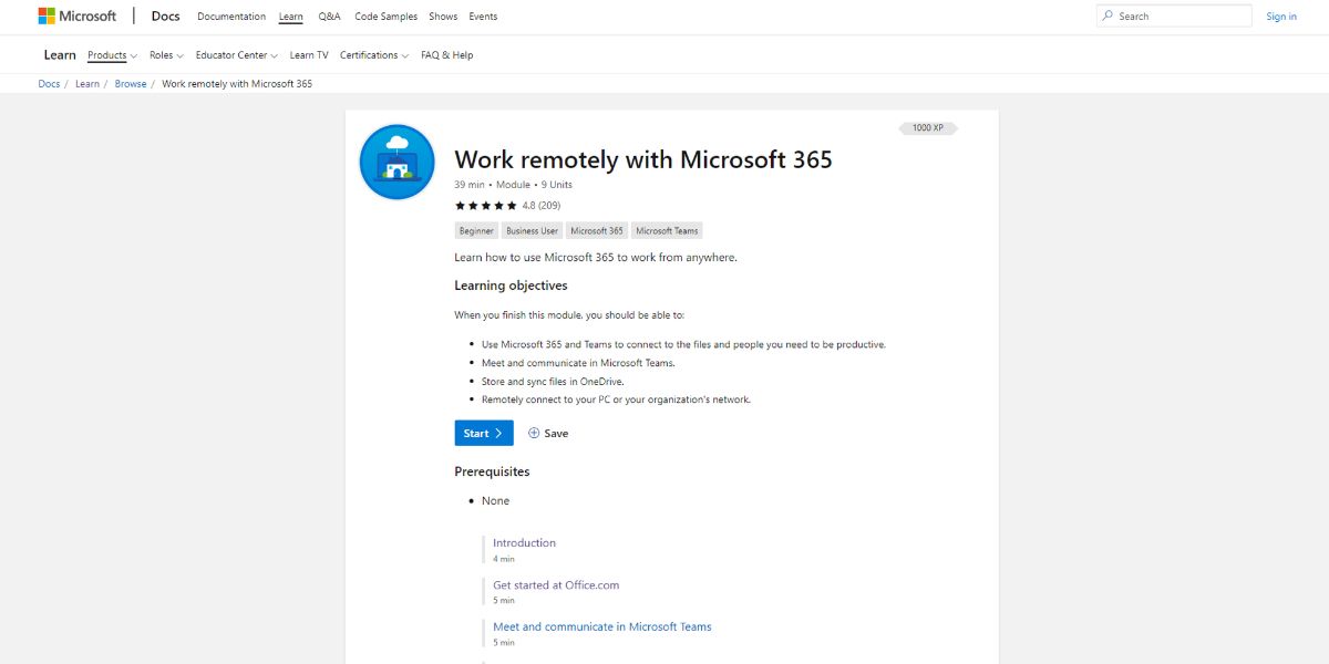 A visual of the Microsoft Learn's course Work Remotely With Microsoft 365
