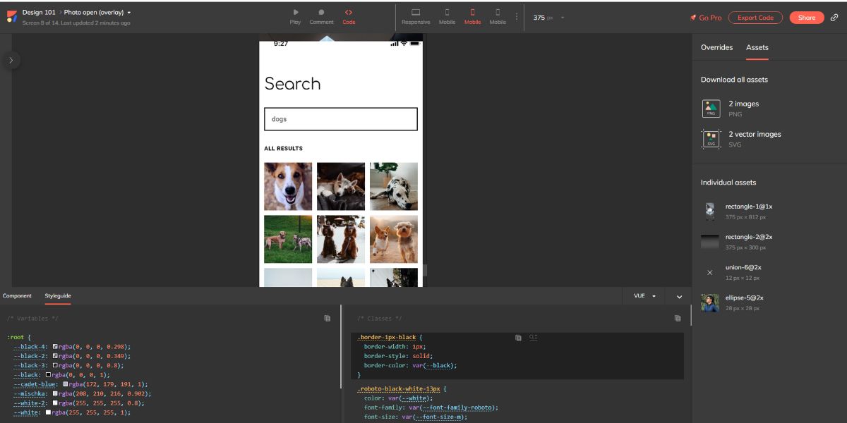 The developer's interface of Anima workspace for live drafts