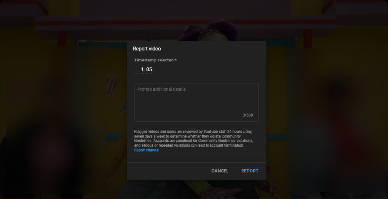 YouTube report video click REPORT