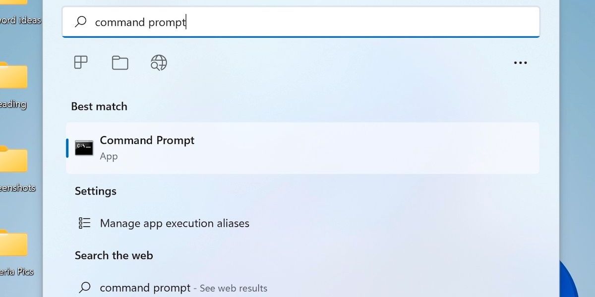 Accessing the Command Prompt via the Start menu.