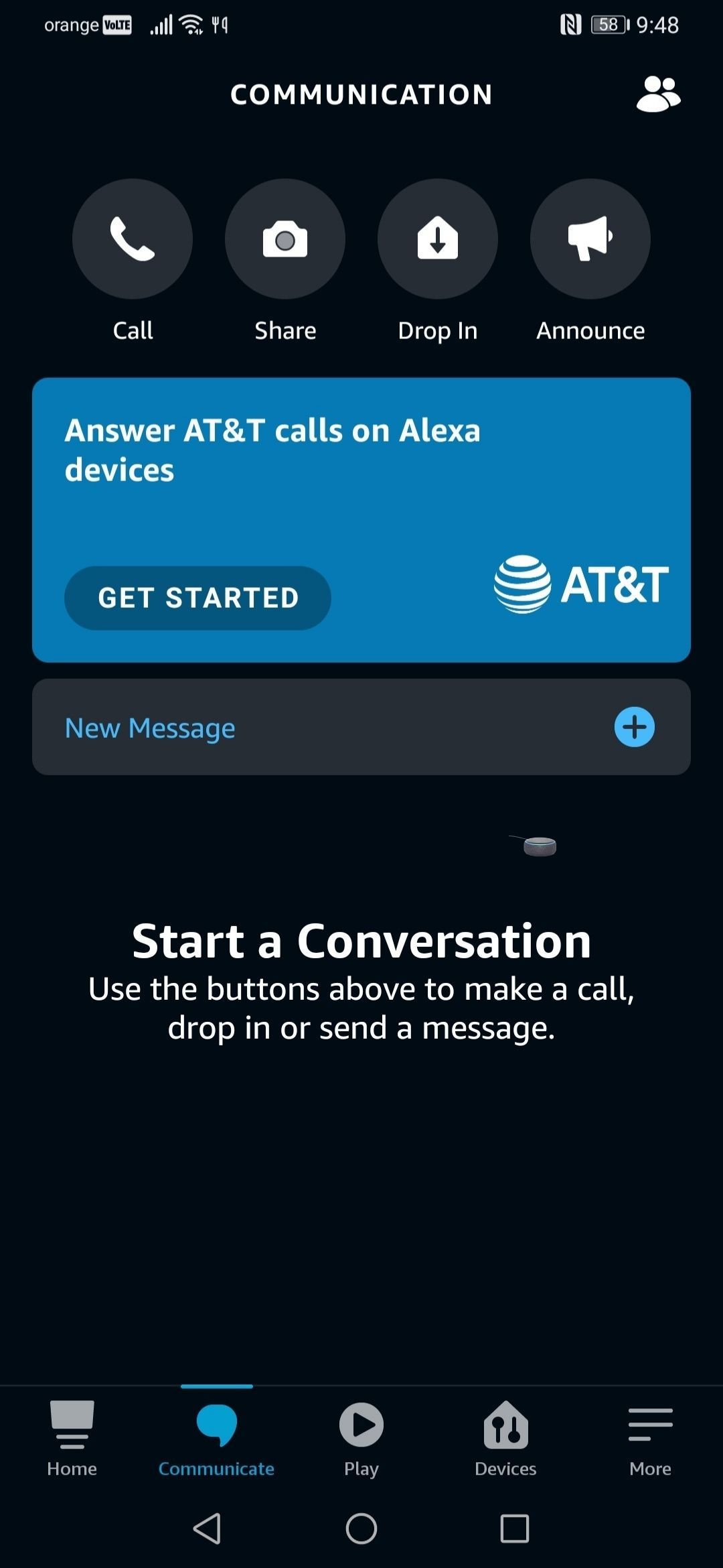 alexa app communication tab