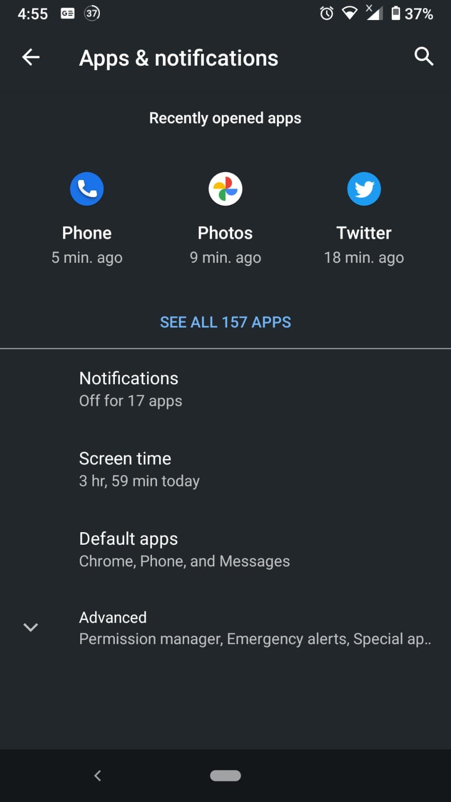 Apps & notifications settings on Android