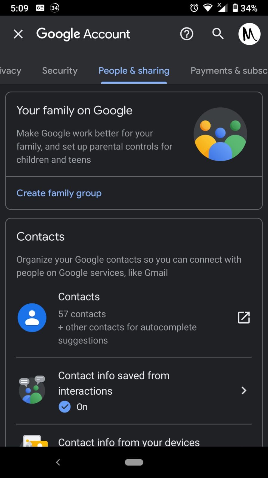 android google settings - people & sharing