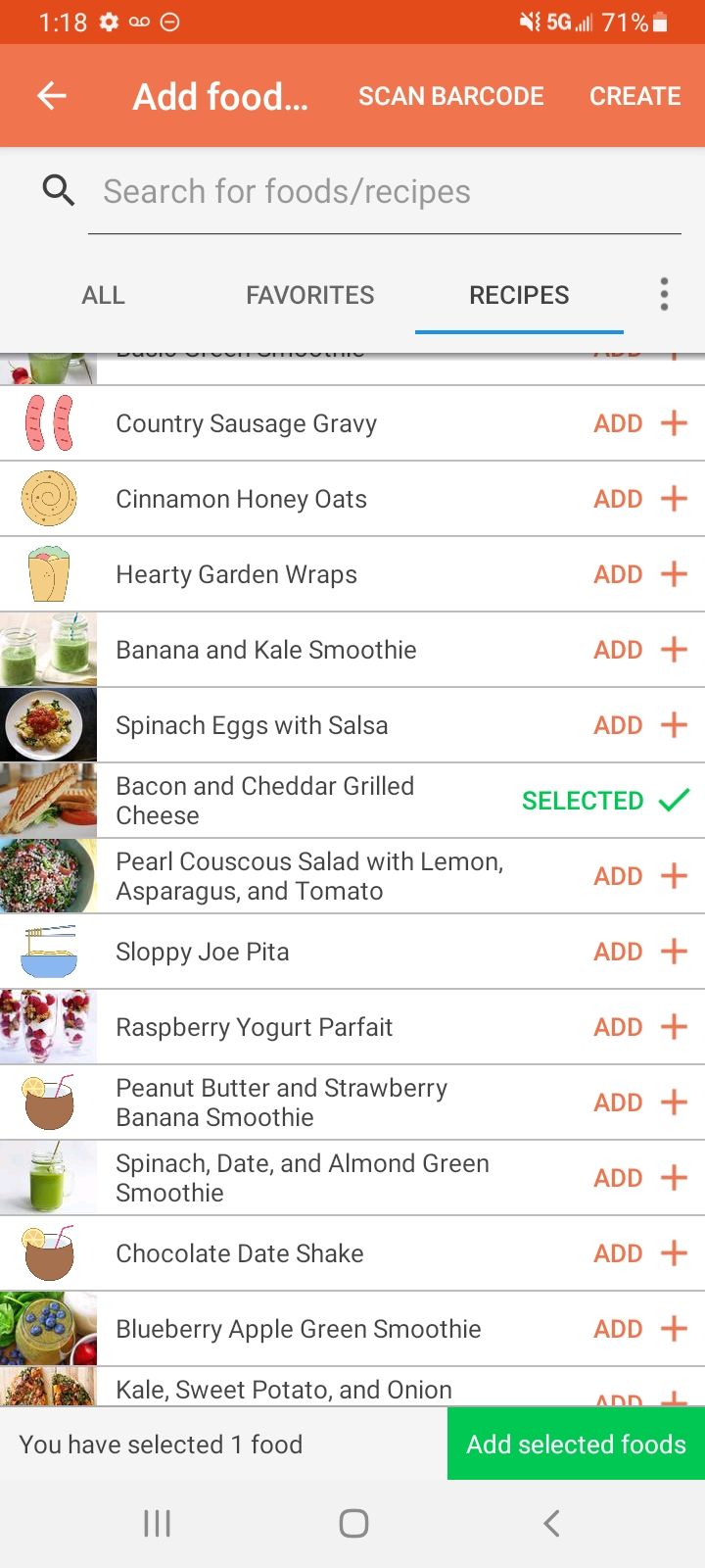 Choosing a meal in the Eat This Much app.