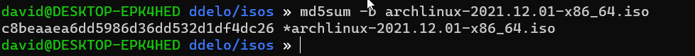 Output from md5sum command on Arch Linux install ISO image.