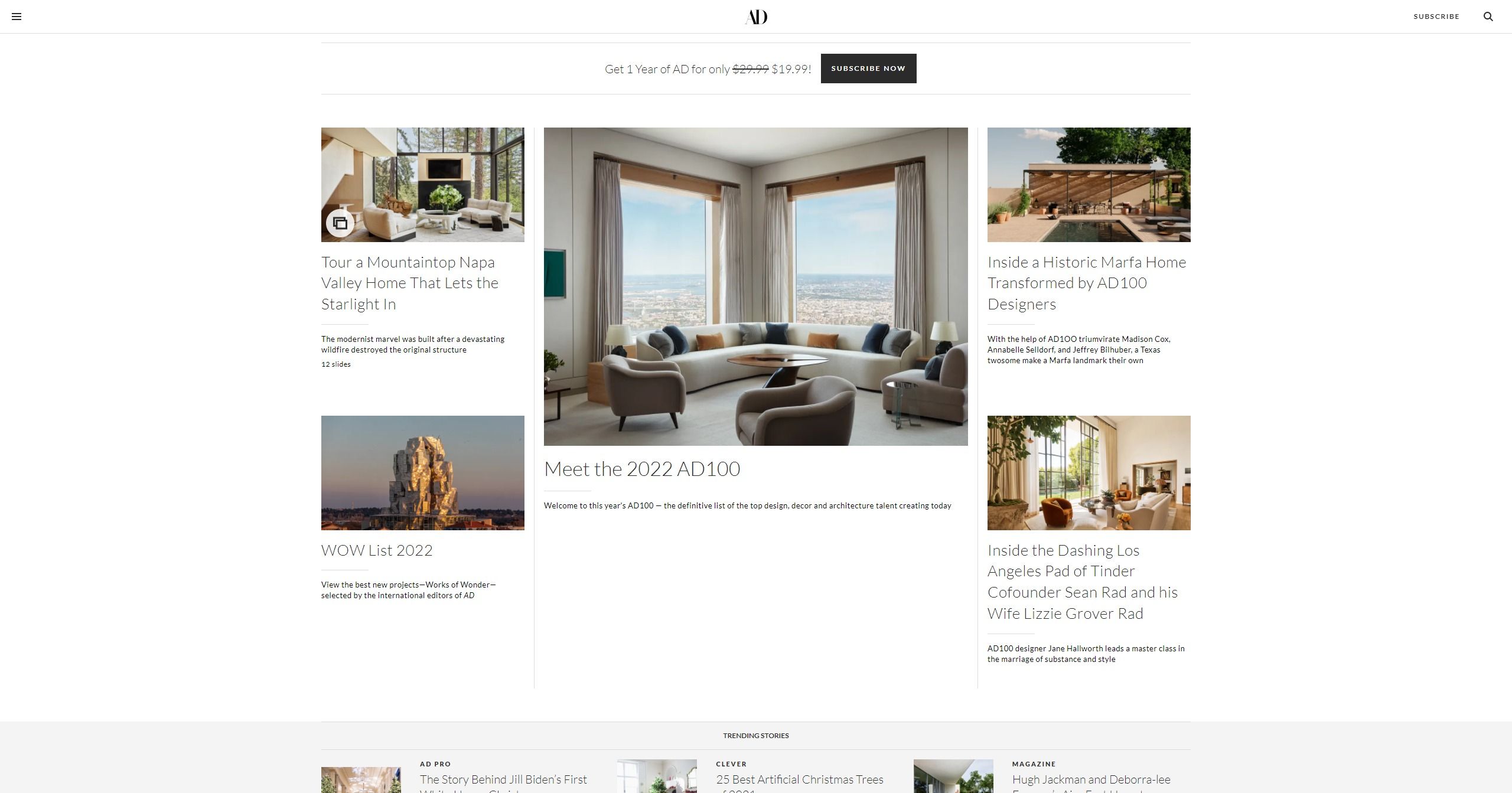 Screenshot of Architectural Digest's home page