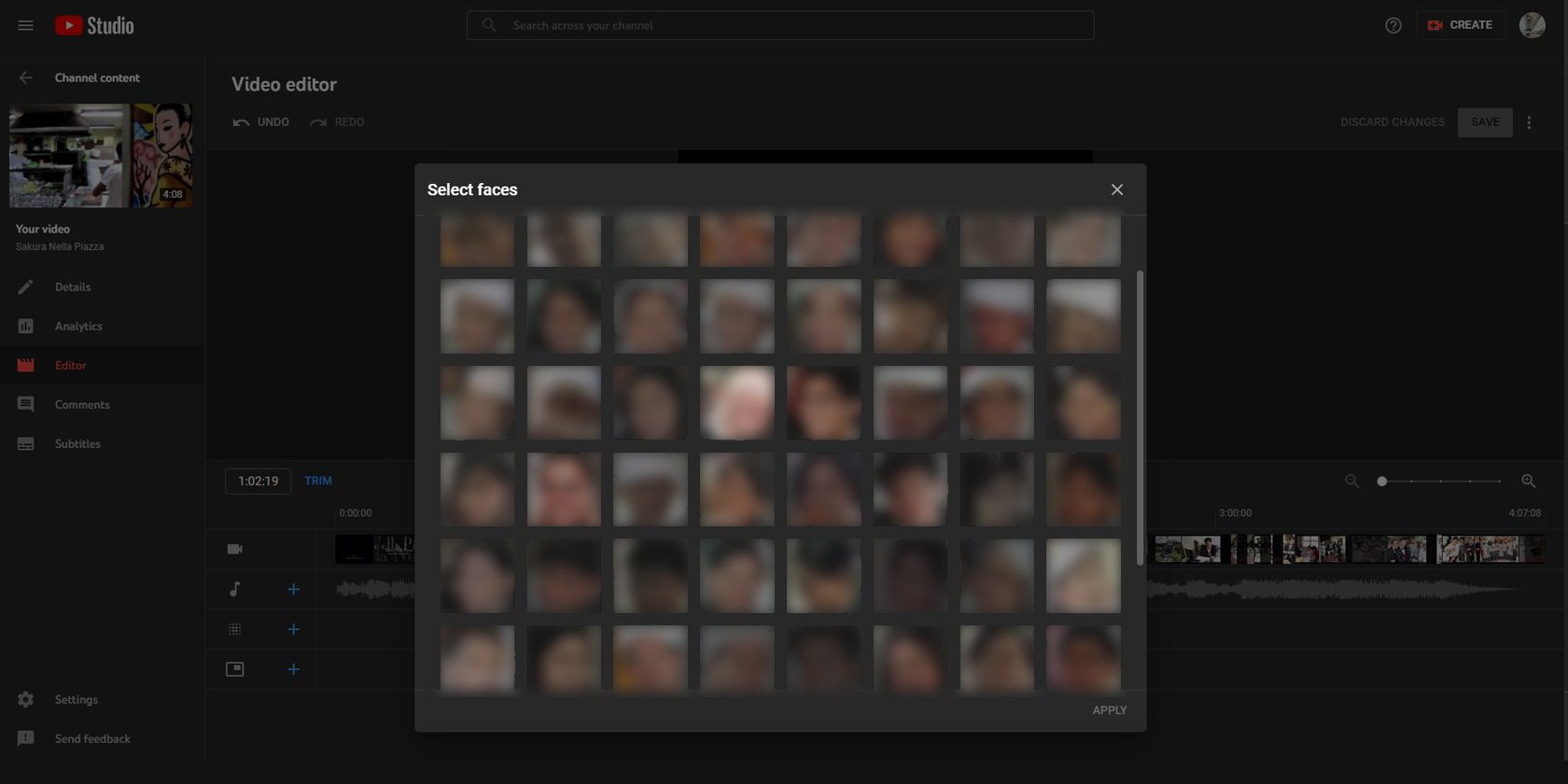 Choosing faces to automatically blur in the YouTube Editor