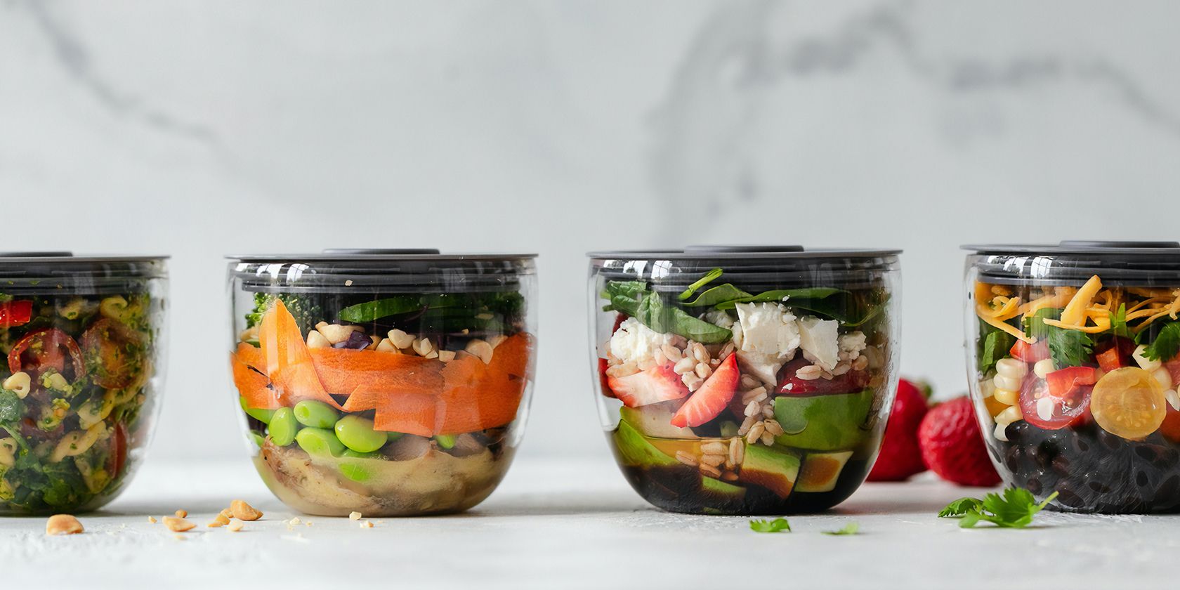 A delightful parade of meal prep salads.