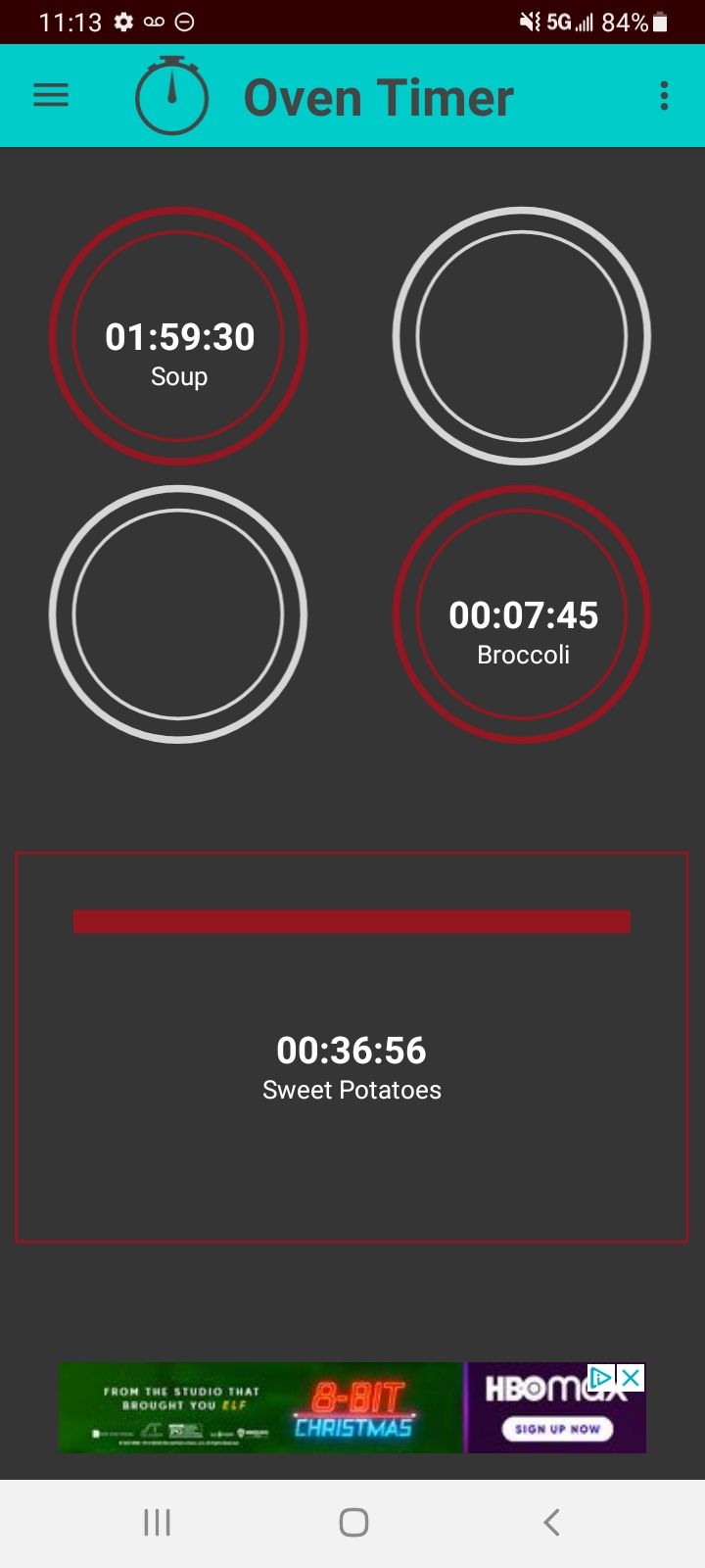 A few timers in the Oven Timer app.