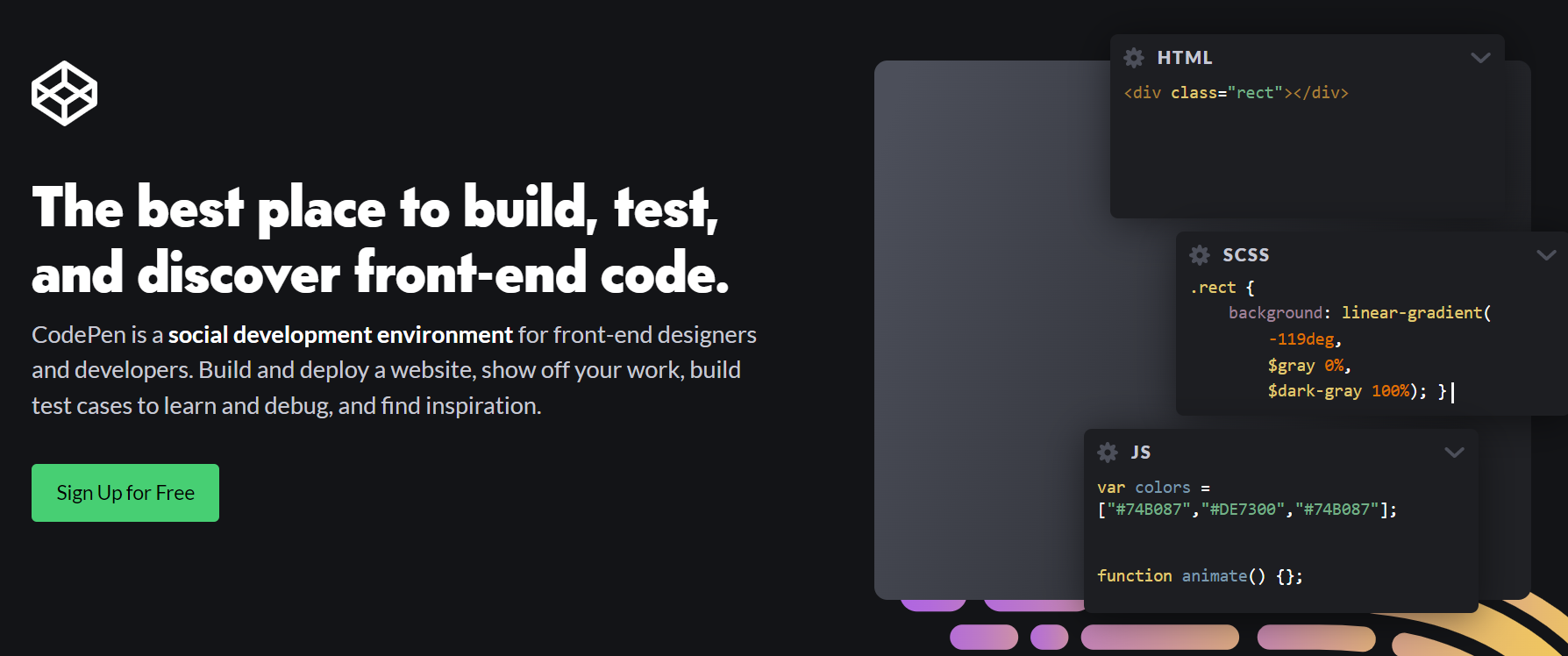 The CodePen homepage.