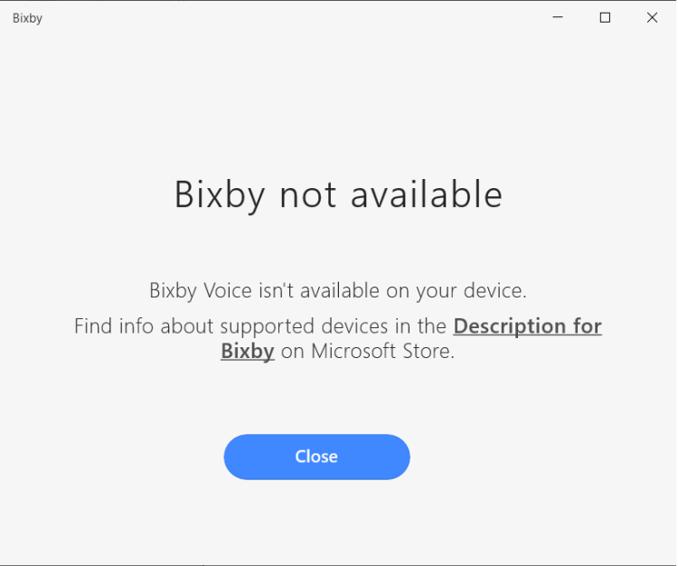 Bixby Voice unavailable error message