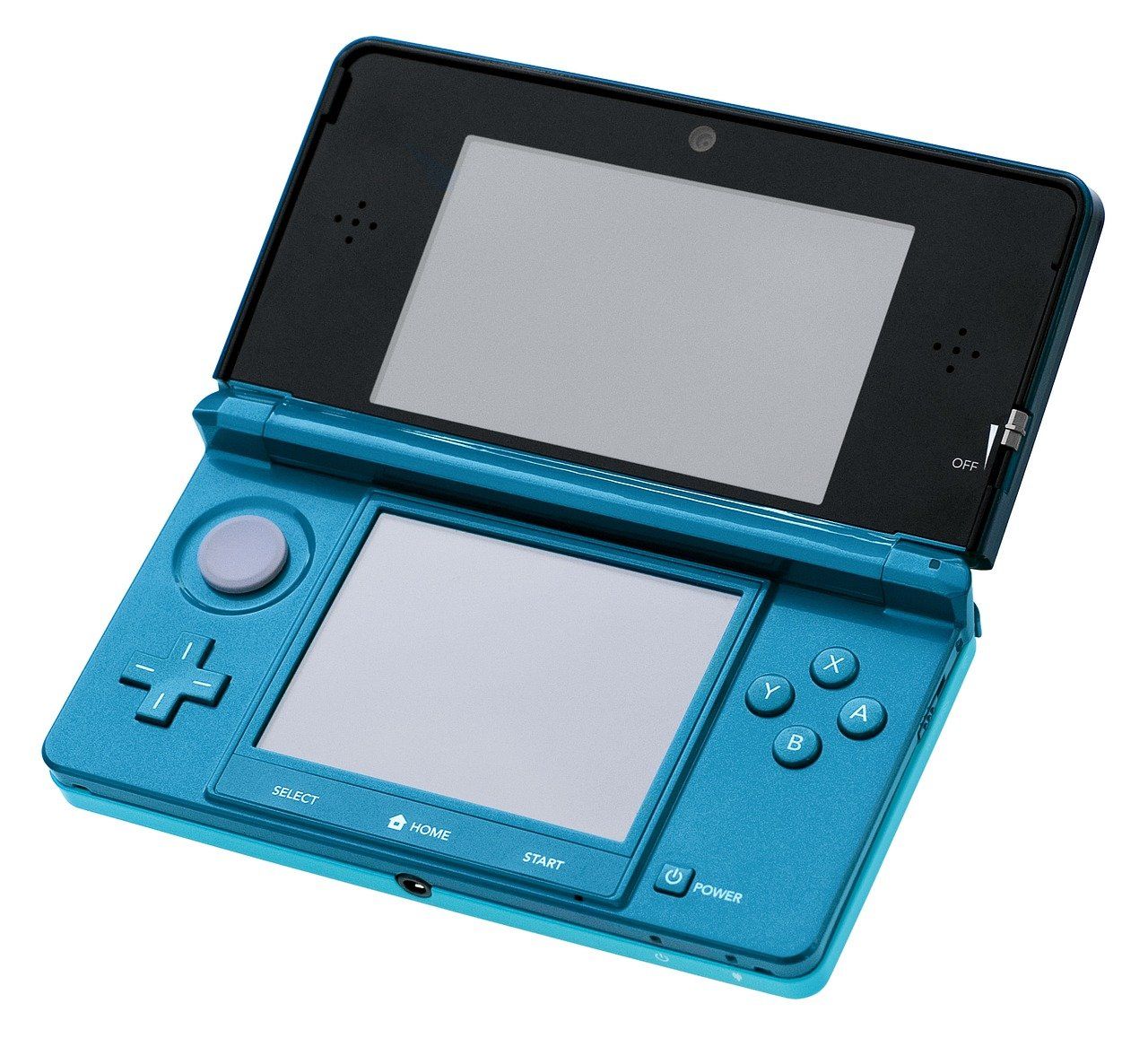 Aqua Blue Original Nintendo 3DS on White Background
