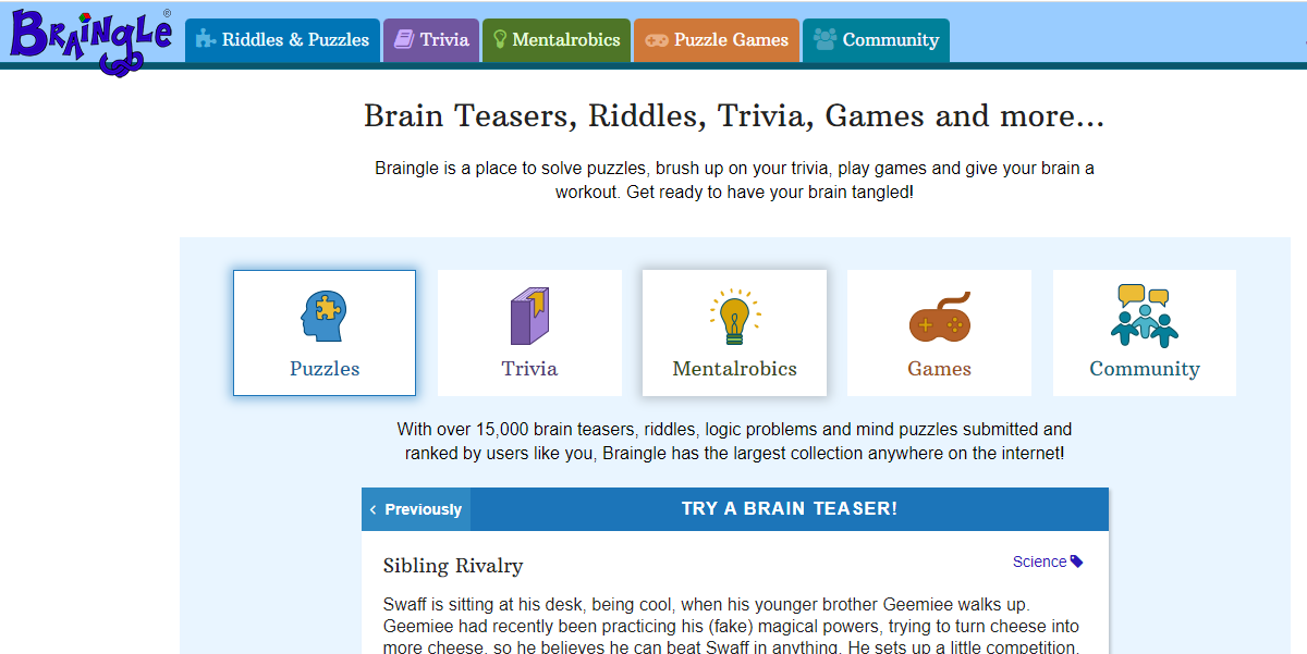 Braingle website screenshot