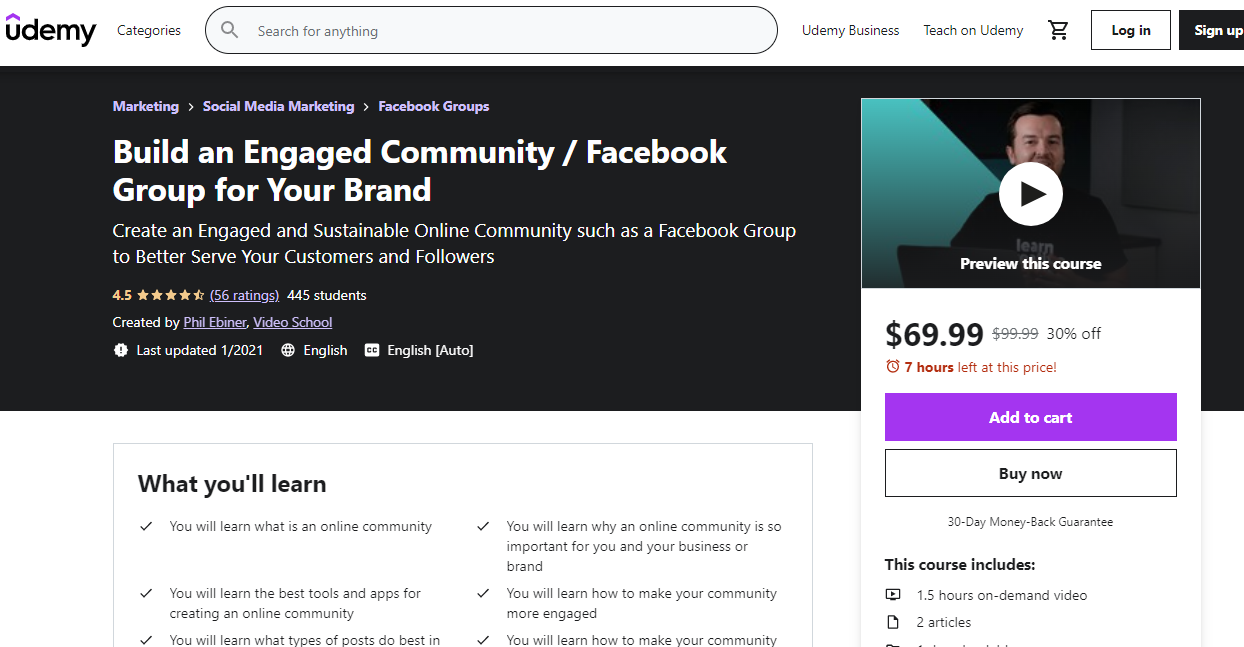 build an engaged community course Udemy page screenshot