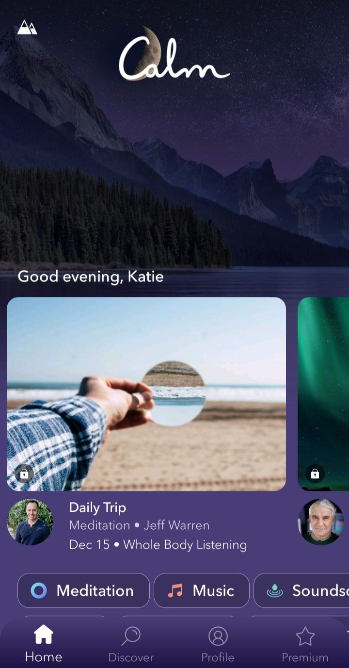 calm app homescreen screenshot