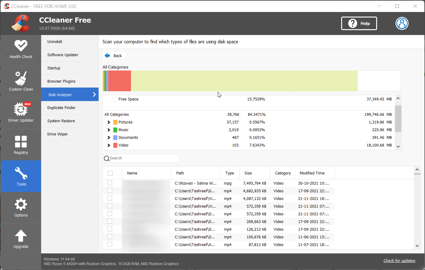 visualize disk space ccleaner