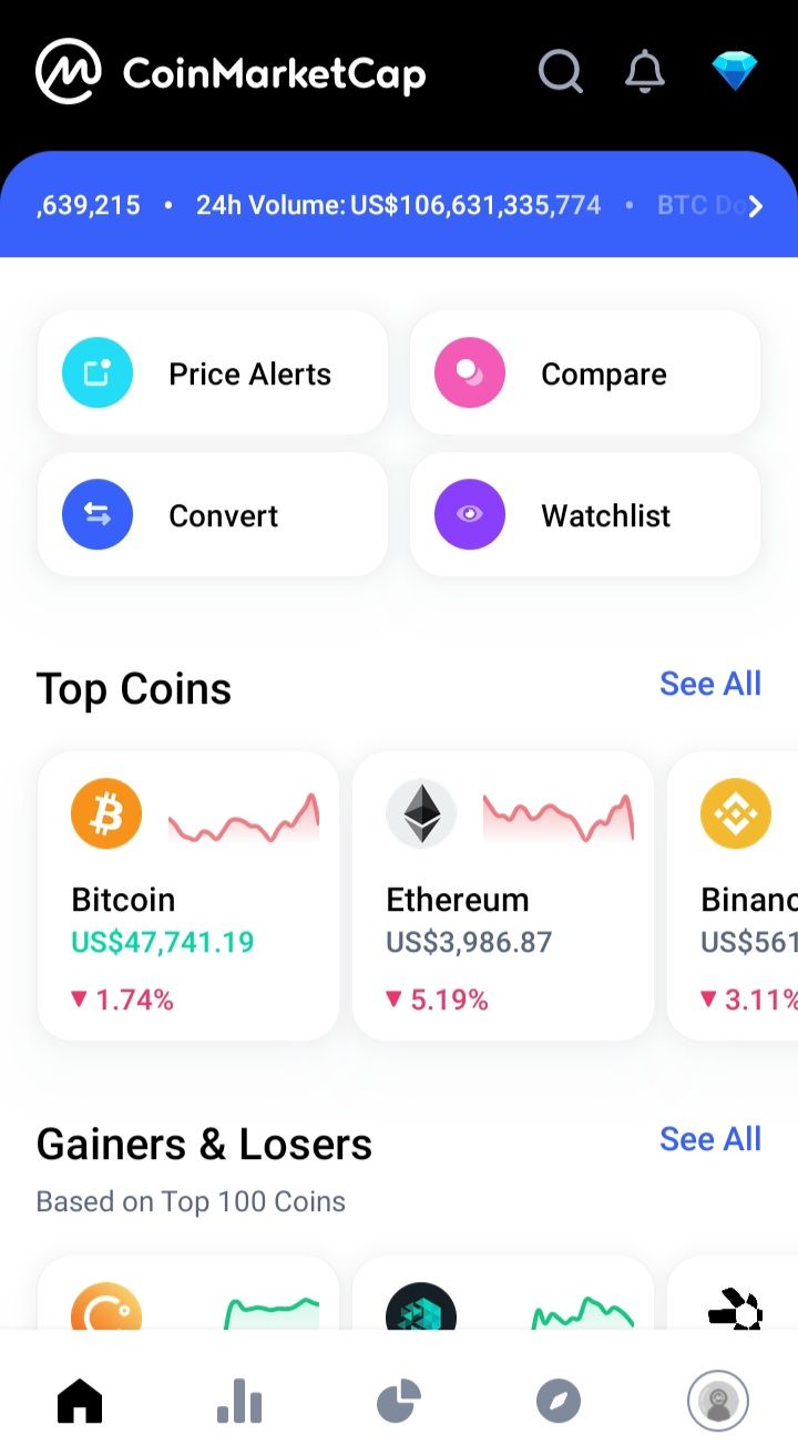 coinmarketcap app homescreen screenshot