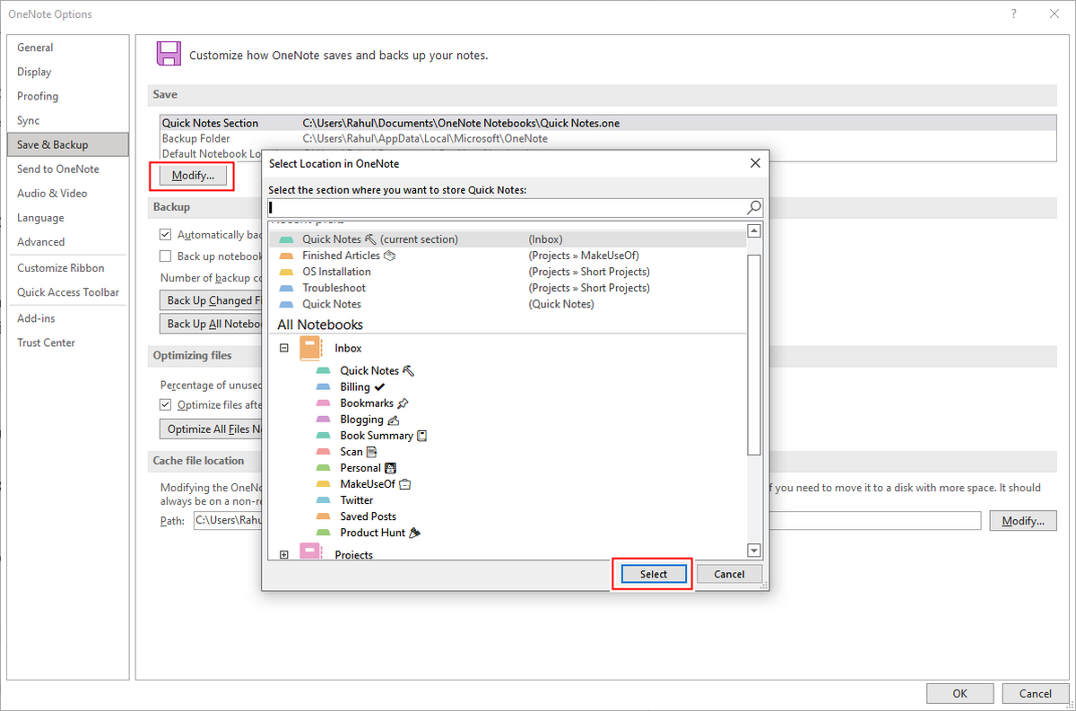 configure quick notes location