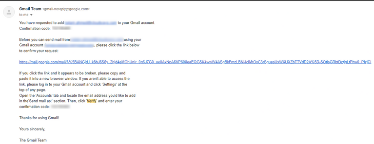 Tangkapan layar yang menunjukkan email konfirmasi Gmail