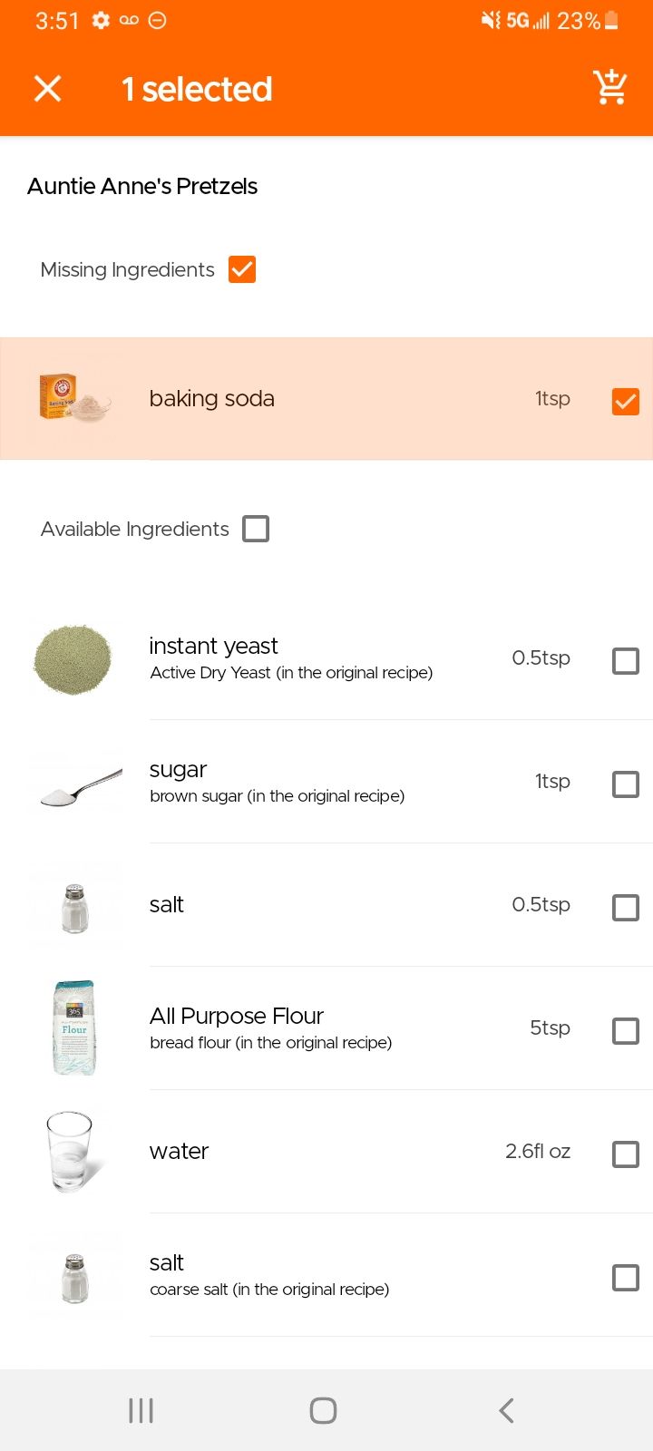 Shopping for ingredients with the KitchenPal app.