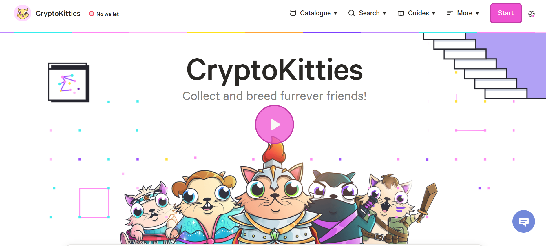 Screen capture of CryptoKitties homepage