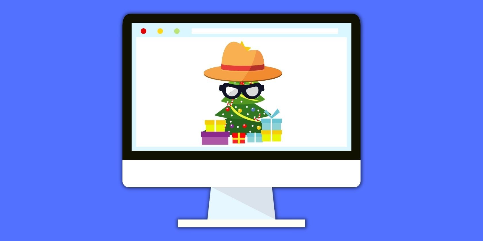 A Christmas tree is seen on a computer screen
