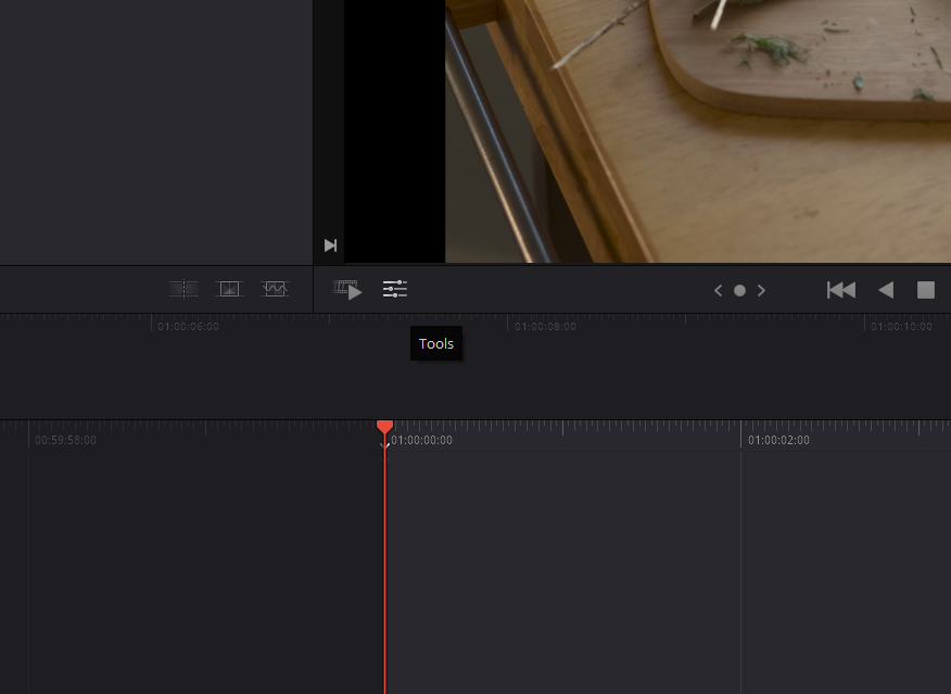 The Tools button in the Resolve Cut workspace.