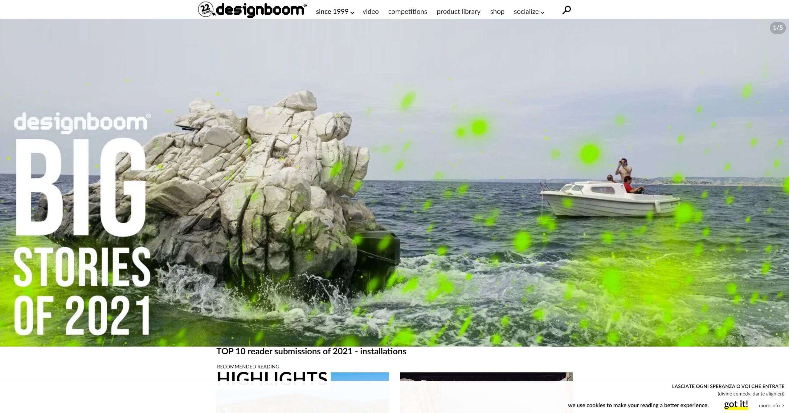 Screenshot of Designboom's home page