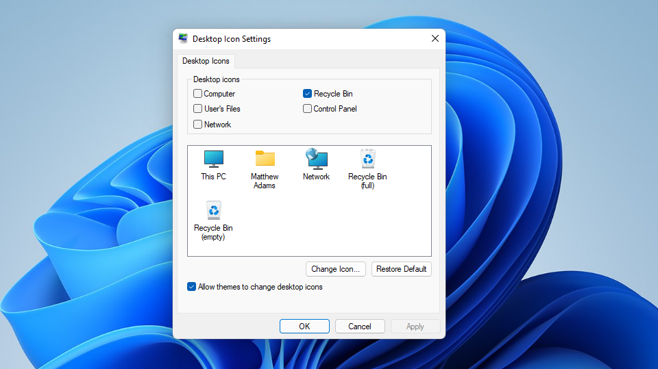 THe Desktop Icon Settings window 