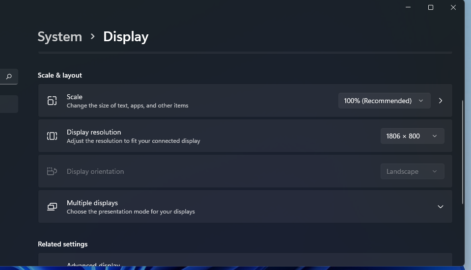 Display resolution options