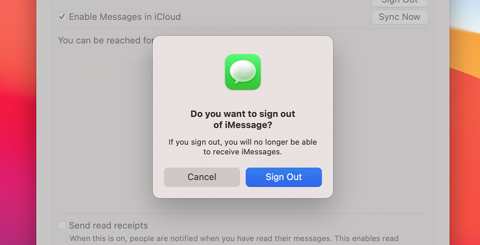 Do you want to sign out of iMessage screenshot