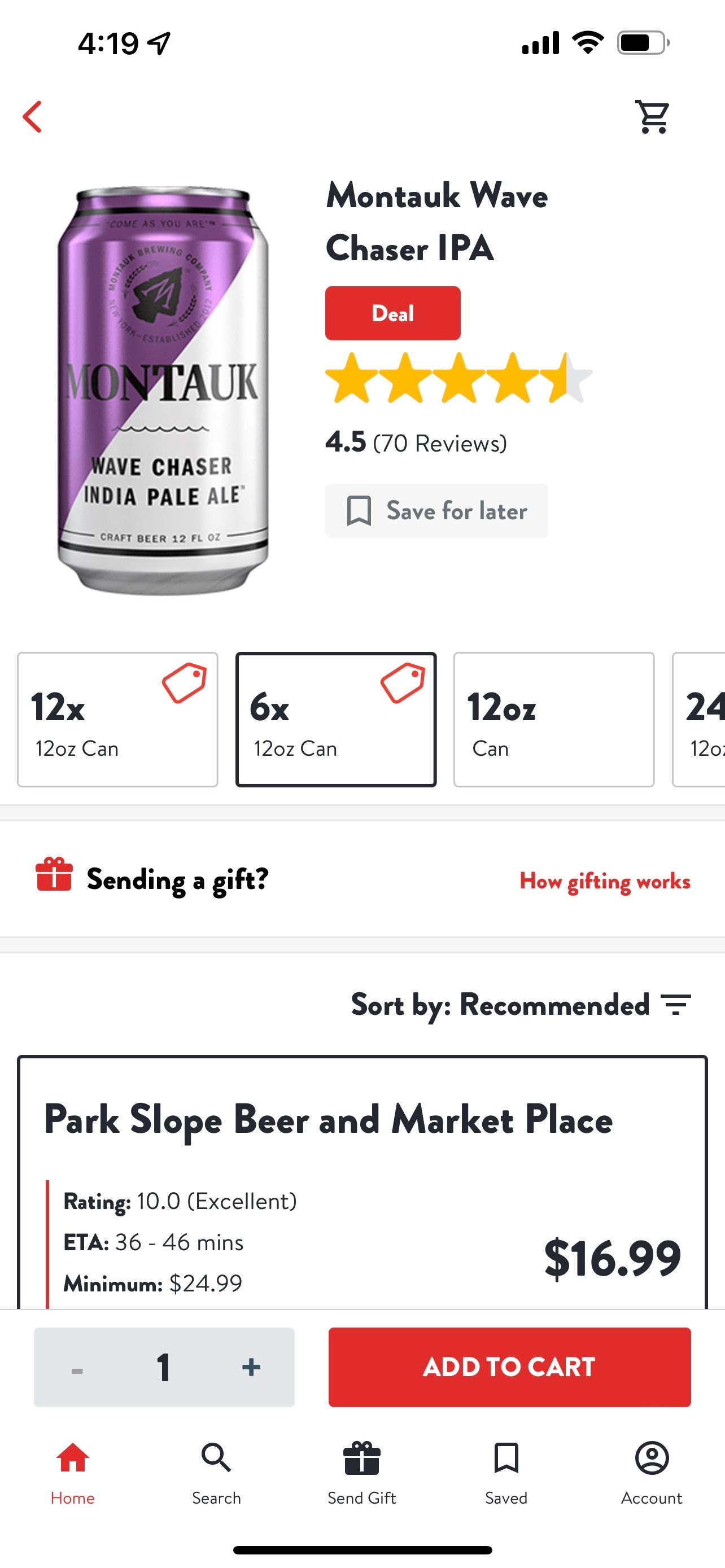 drizly beer page select quantity