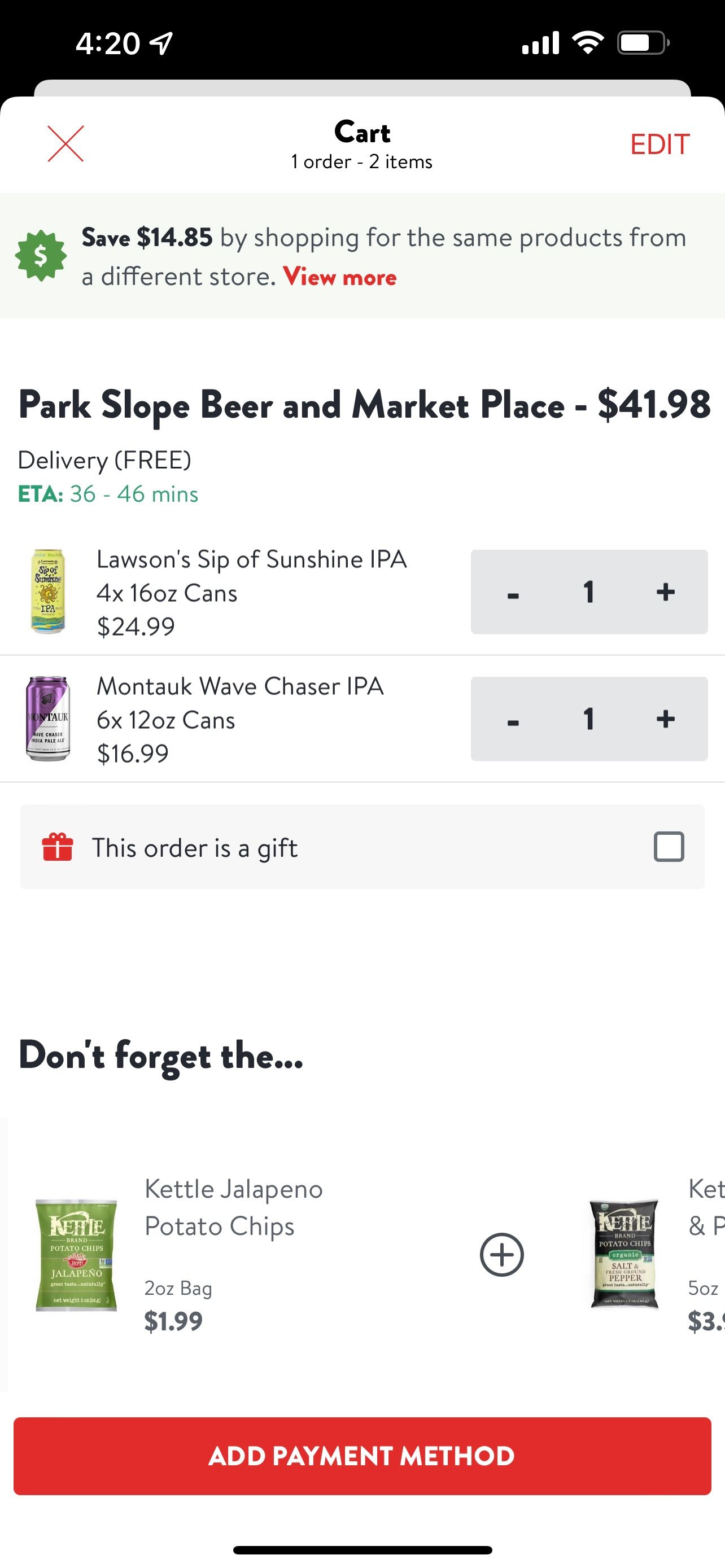 drizly cart checkout