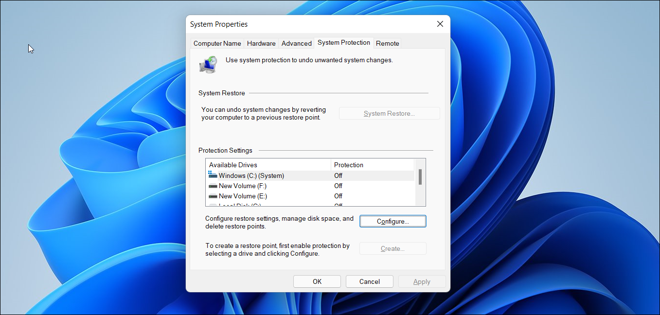 enable system restore Windows 11