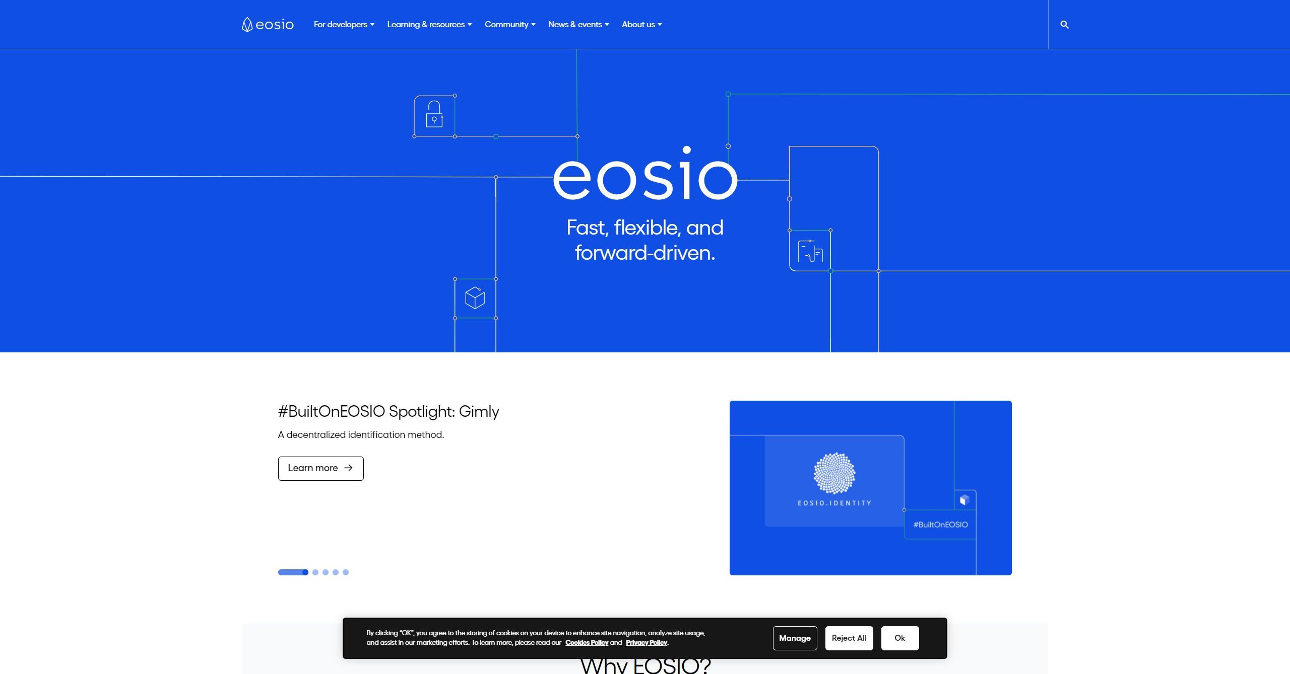 Screenshot of EOS' home page