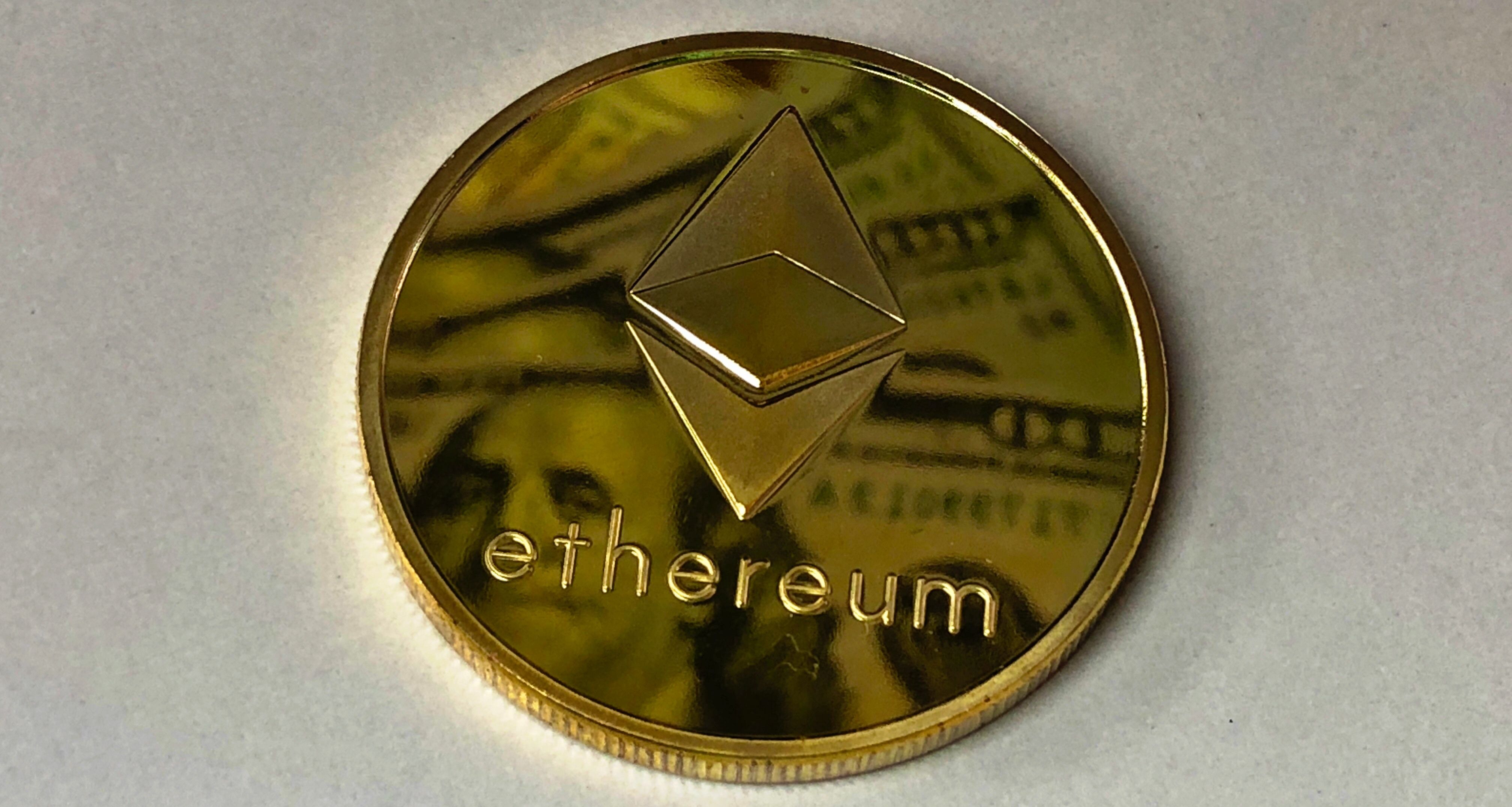ethereum coin on table