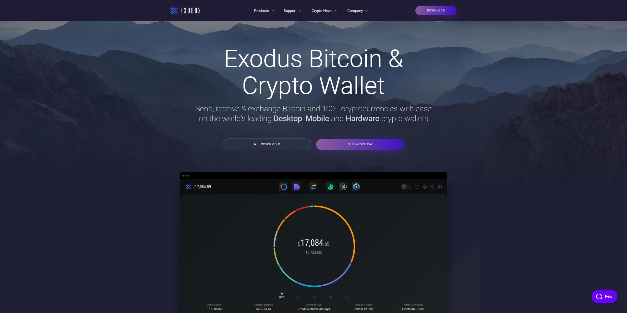 Screenshot of Exodus Wallet's home page