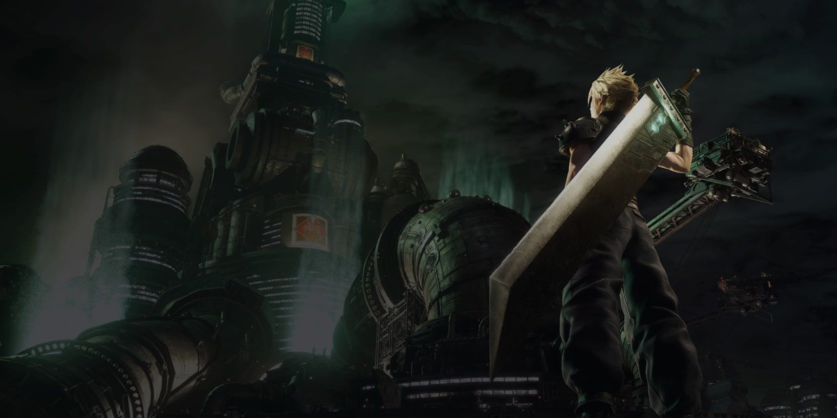 Cloud looking at Midgar at night in Final Fantasy VII