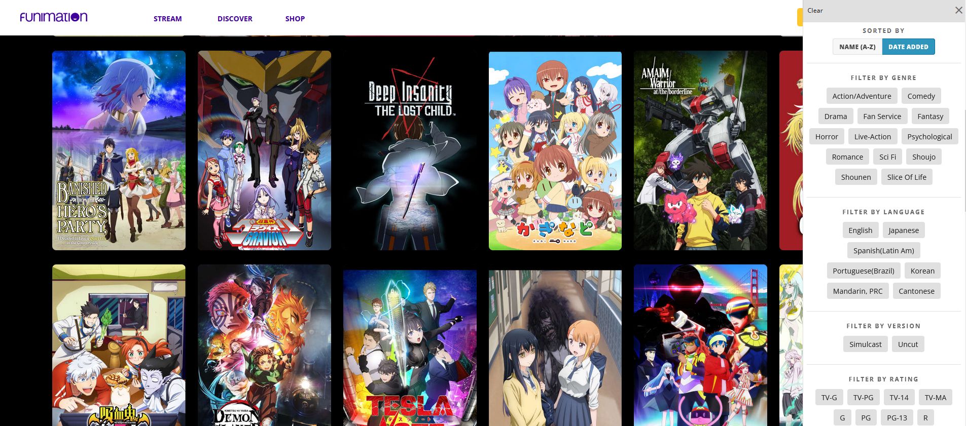 funimation filtered shows