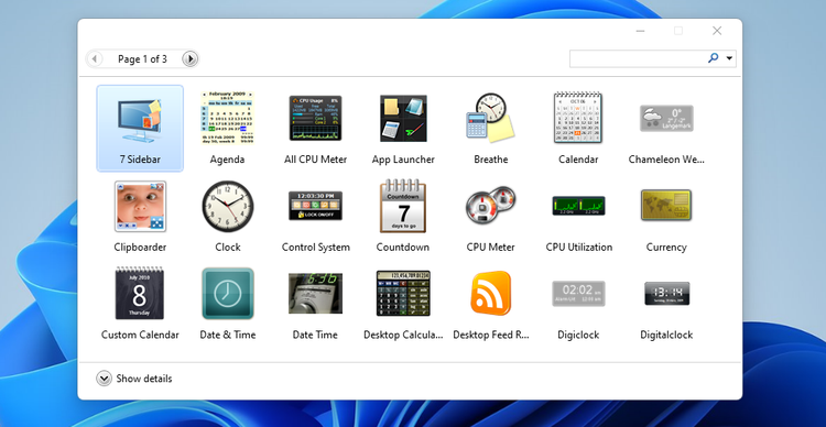میزان استفاده از RAM، GPU و CPU را در ویندوز 11 بررسی کنید 11 gadget selection window.png?q=50&fit=crop&w=750&dpr=1