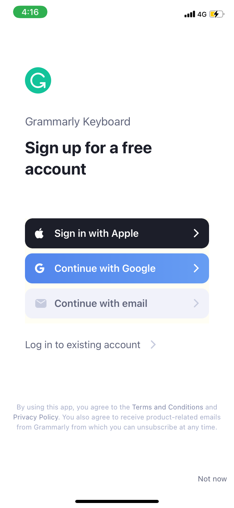 grammarly signup page